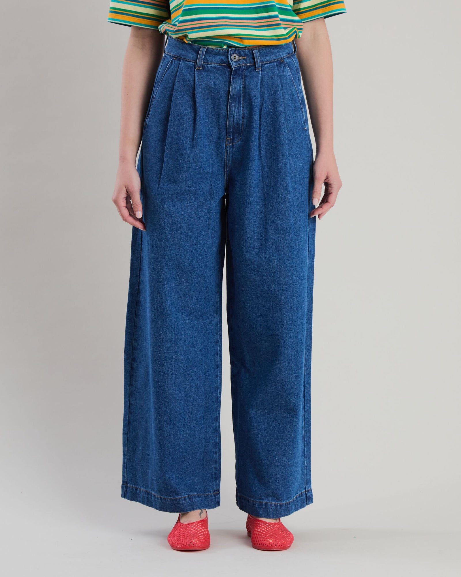 Wide Leg Denim Pleated