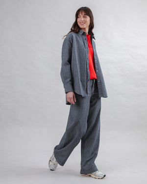 Striped Denim Long Overshirt