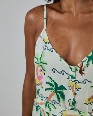 Tropical Pixel Strap Dress Blue