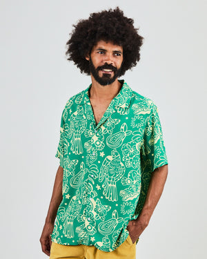 Asis Percales Crocodylus Aloha Shirt Green