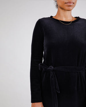 Velvet Belted Dress Black