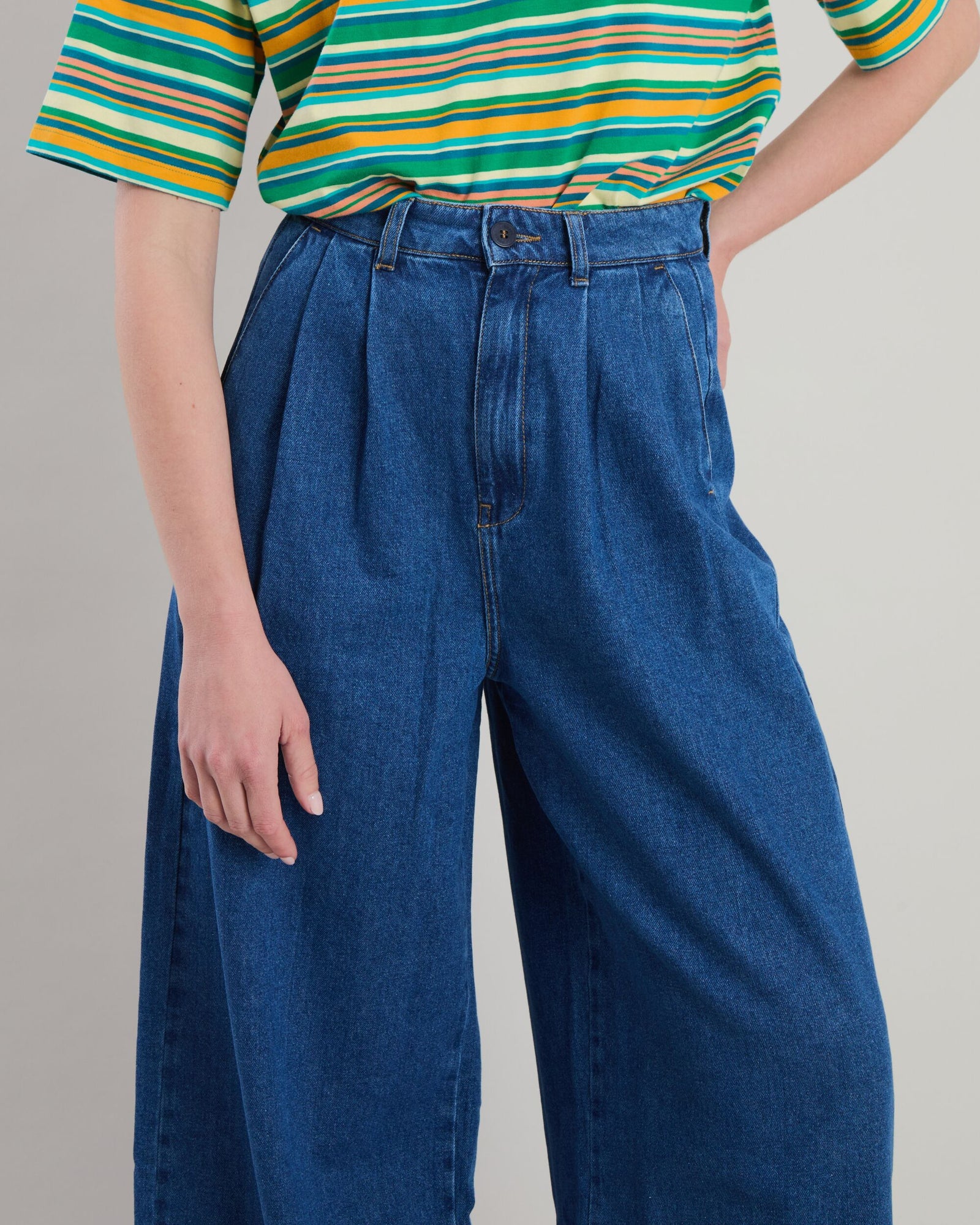 Wide Leg Denim Pleated