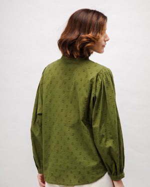 Polka Dot Romantic Cotton Blouse Green