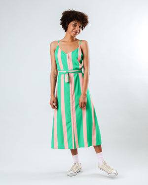 Color Block Strap Dress Green