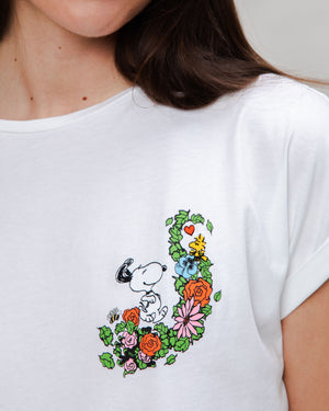 Peanuts Flowers Scoop Tee White