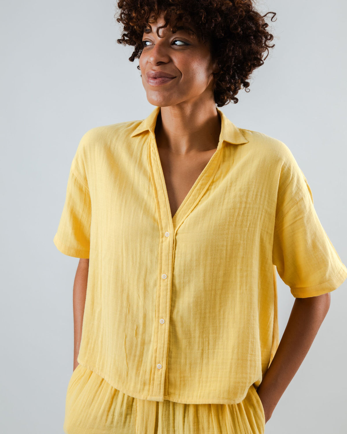 Bubble Cropped Blouse Yellow
