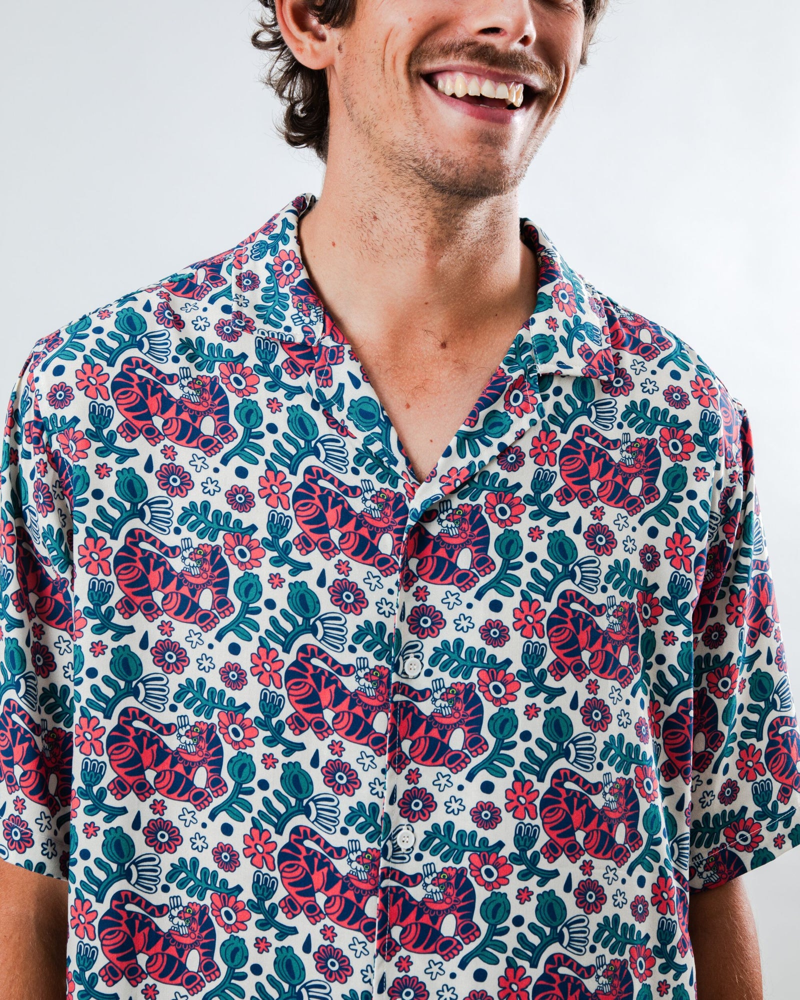 Asis Percales Tigris Aloha Shirt Ecru