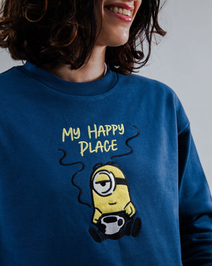 Minions My Happy Place Rounded Sweatshirt Blue