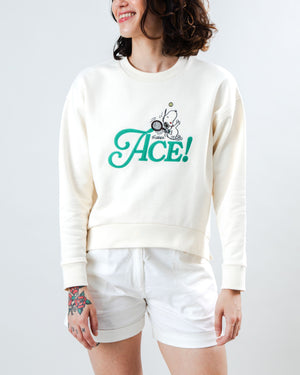 Peanuts Tennis Ace Snoopy Sweatshirt Rounded Hem Ecru