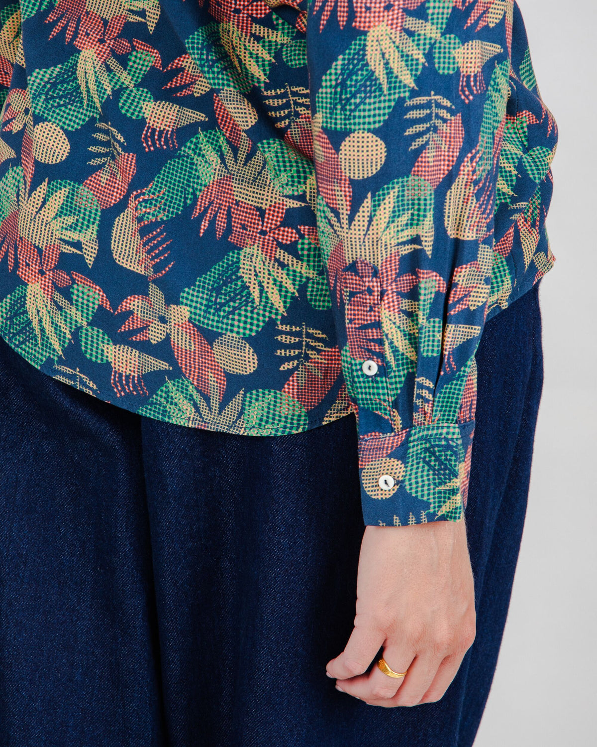 Flower Vichy Blouse Navy