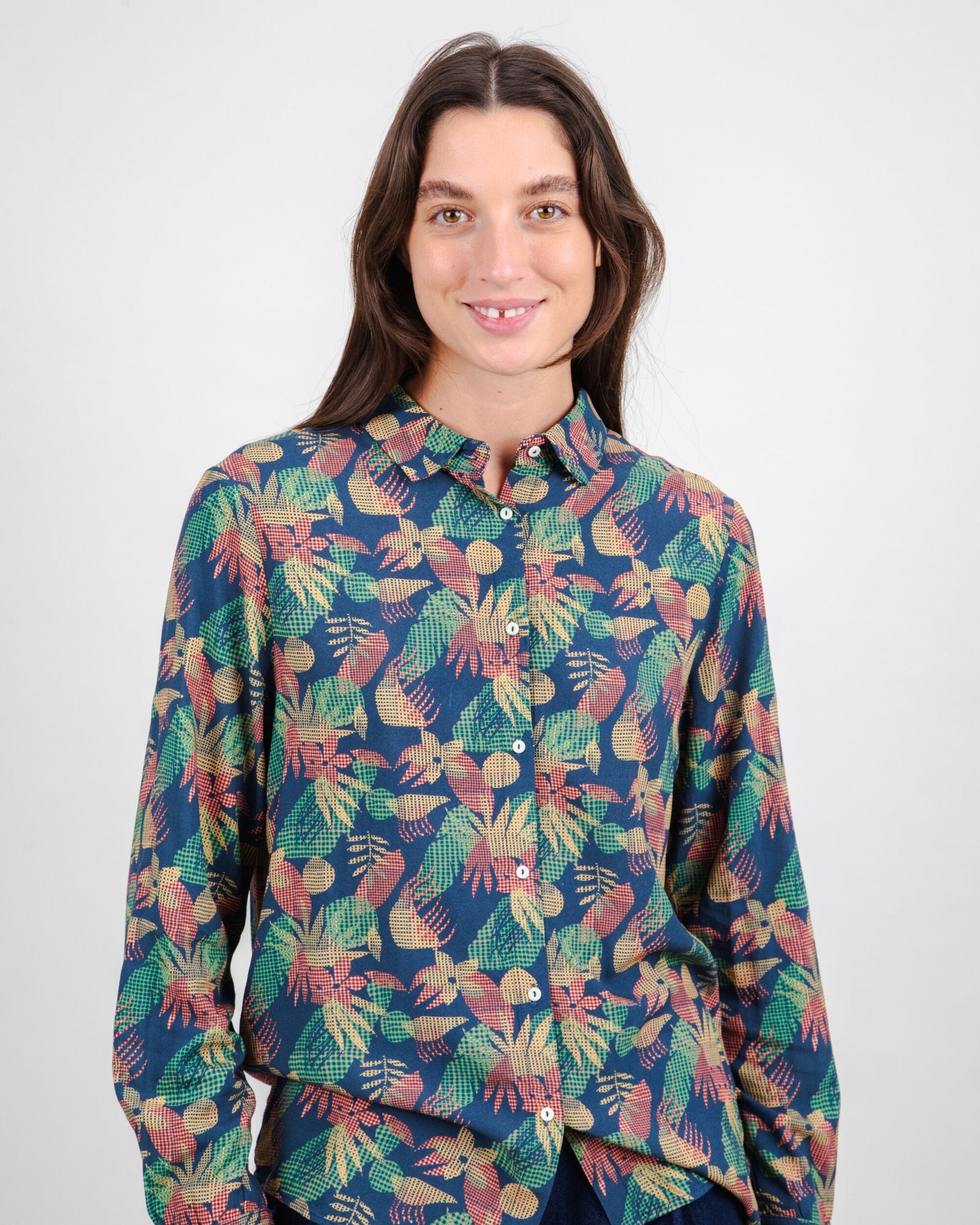 Flower Vichy Blouse Navy