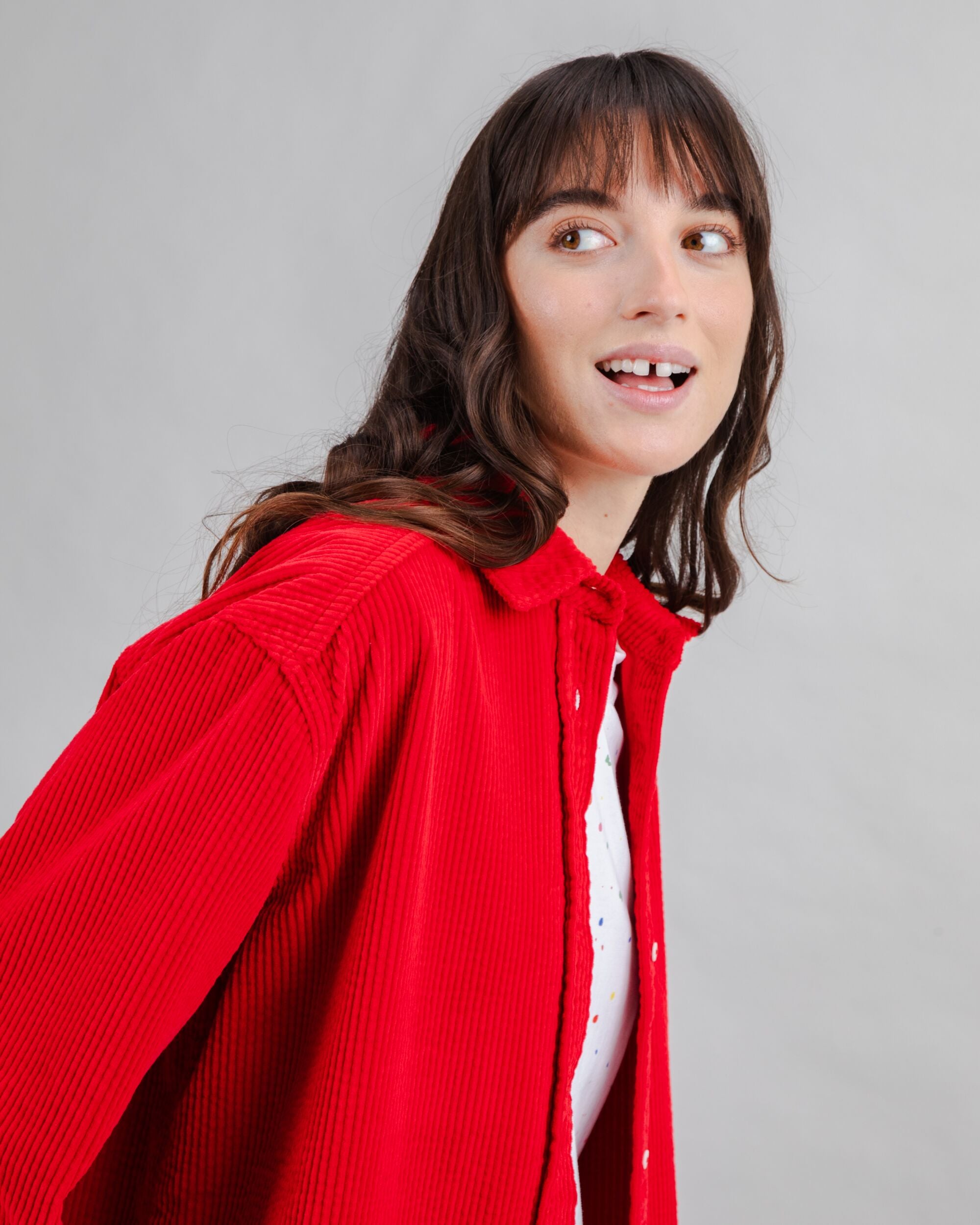 Corduroy Long Overshirt Red