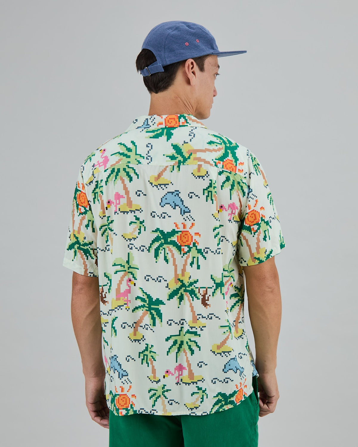 Tropical Pixel Aloha Shirt Ecru