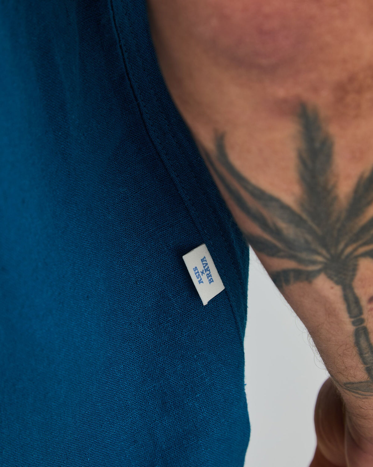 Asis Percales embroidery Aloha Shirt Blue