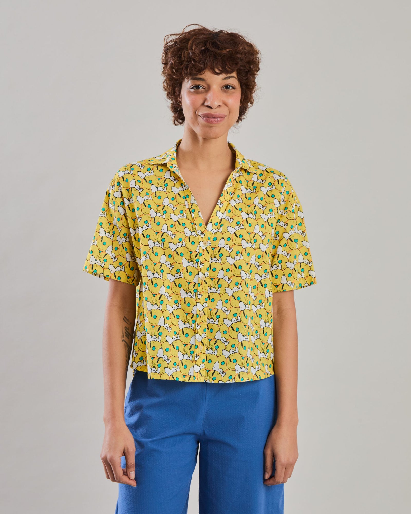 Peanuts Donuts Oversize Cropped Blouse Yellow