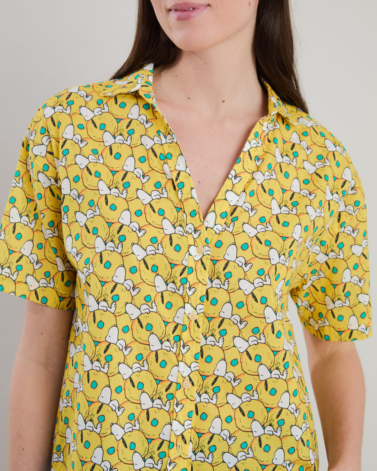 Peanuts Donuts Oversize Cropped Blouse Yellow