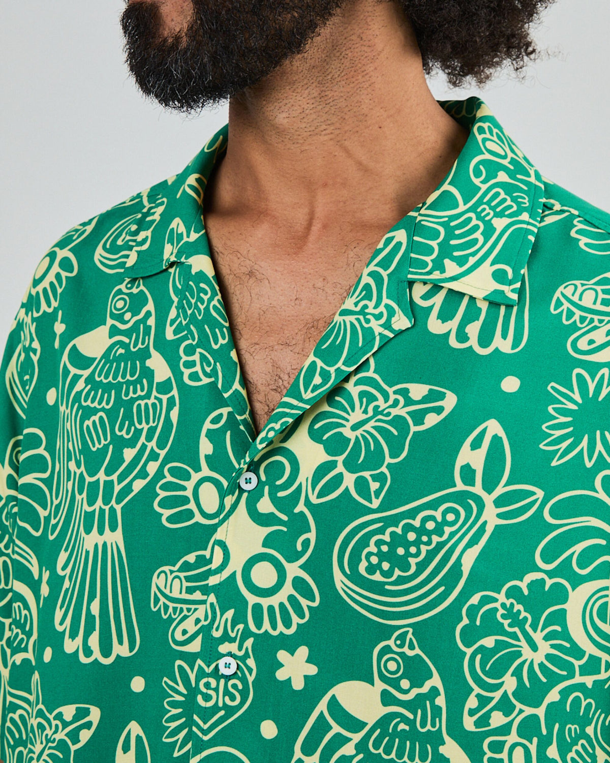 Asis Percales Crocodylus Aloha Shirt Green