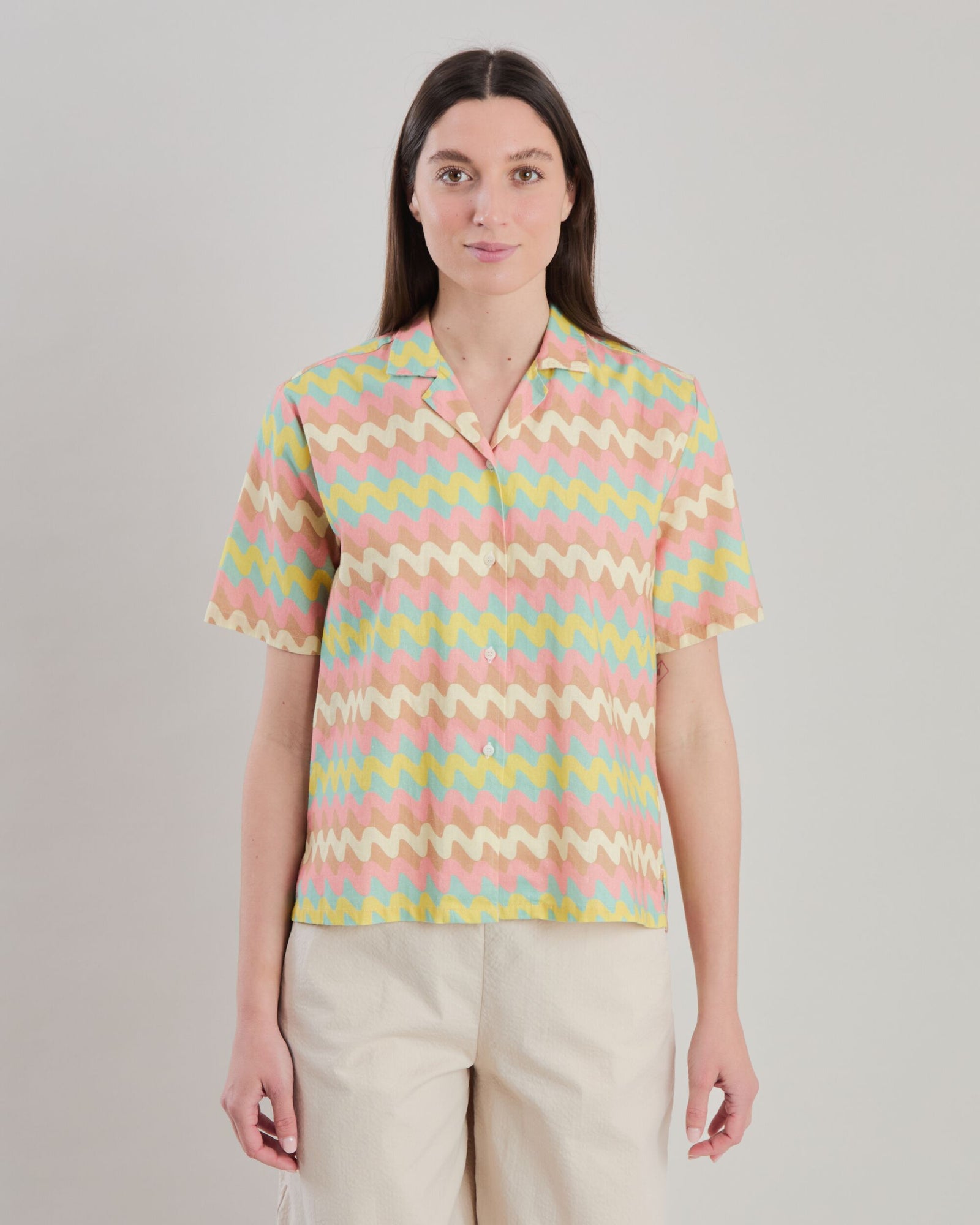 Pastel Wavy Stripes Aloha Blouse