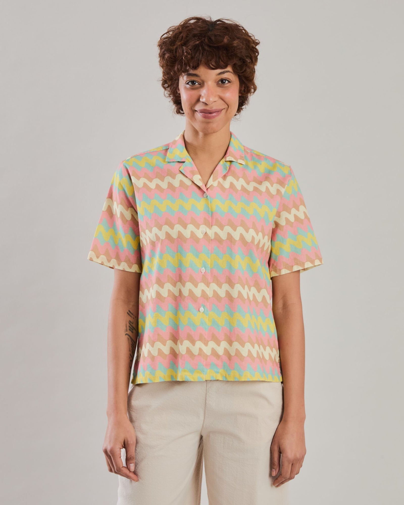 Pastel Wavy Stripes Aloha Blouse