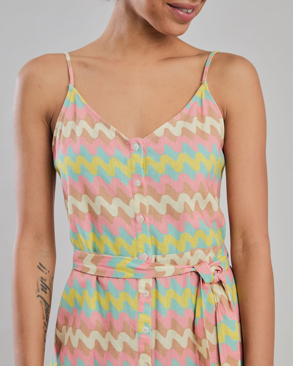 Pastel Wavy Stripes Strap Dress