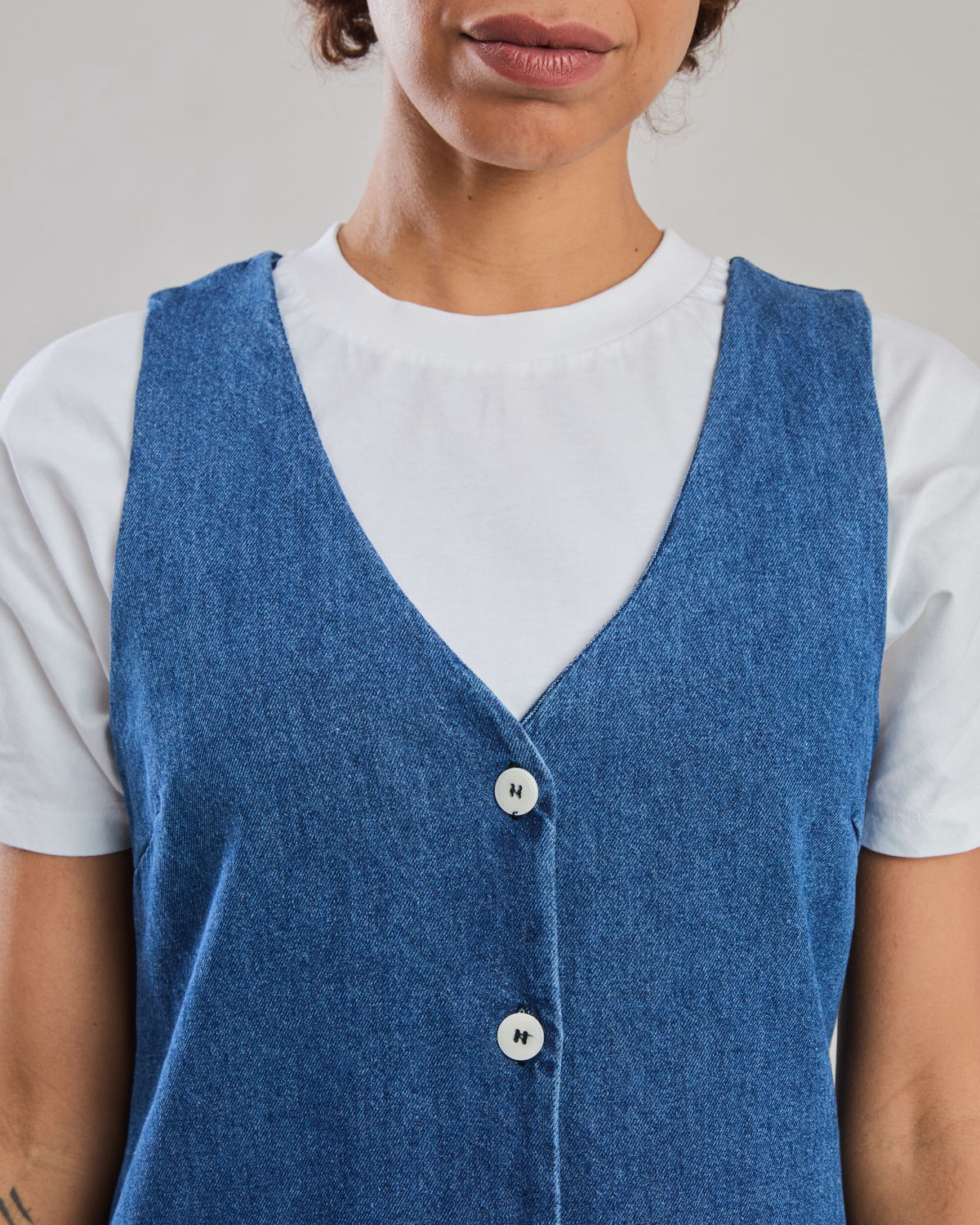 Washed Denim Short Dress Blue