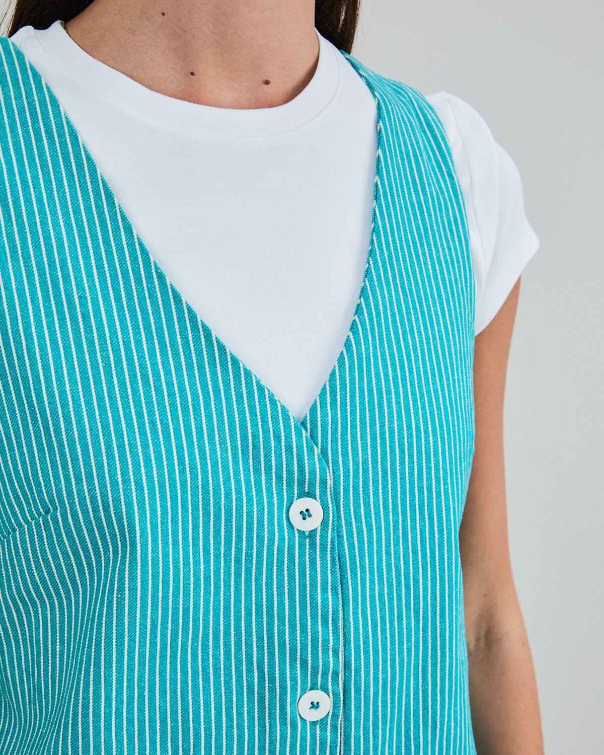 Denim Stripes Short Dress Green