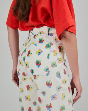 Mini Flower Straight Leg Pants Ecru