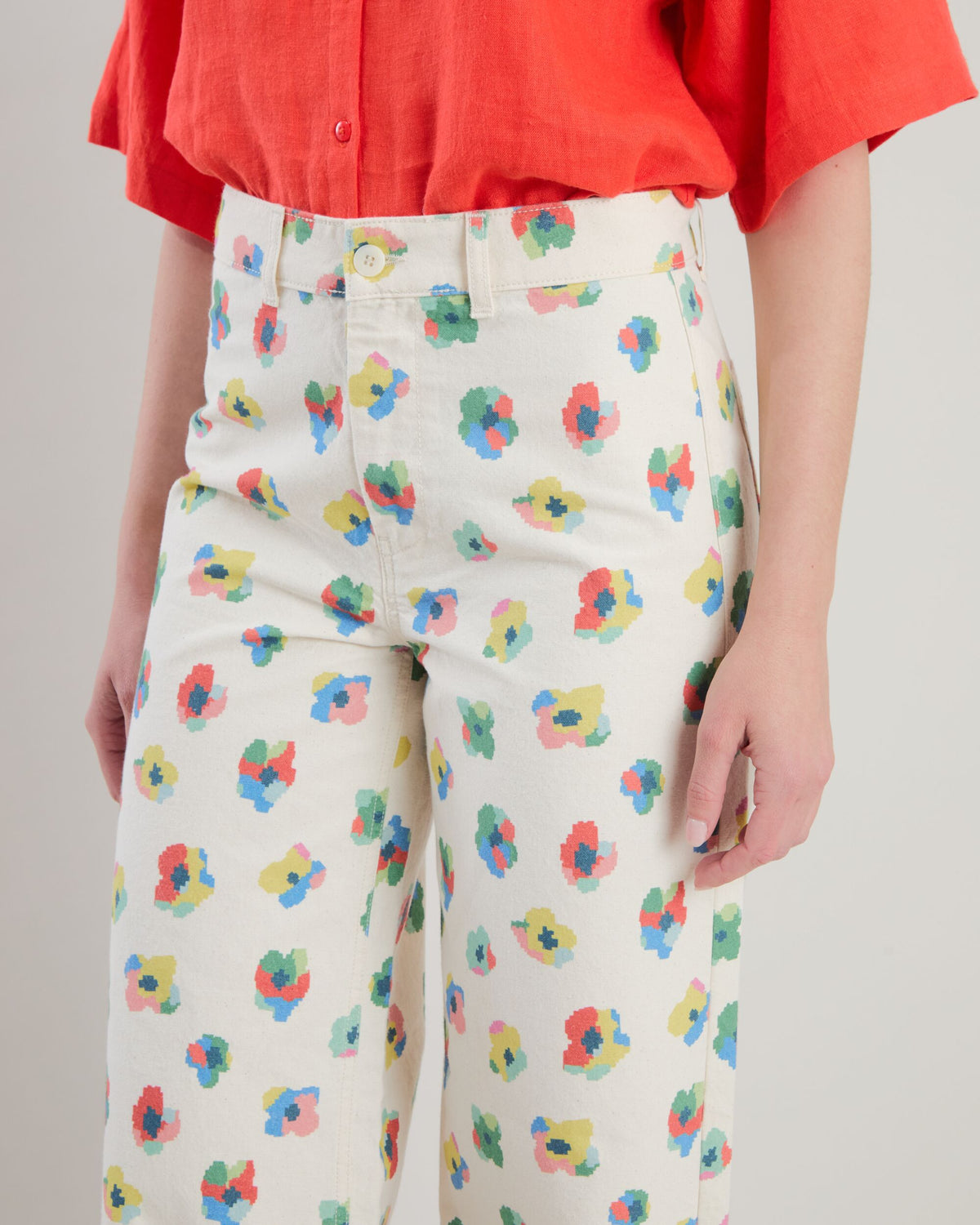 Mini Flower Straight Leg Pants Ecru