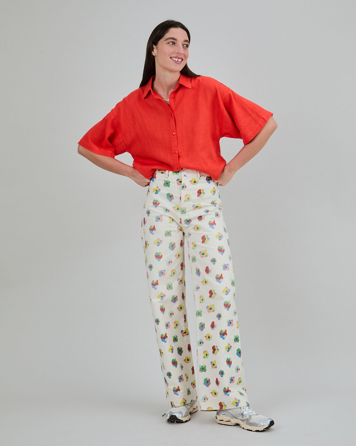 Mini Flower Straight Leg Pants Ecru