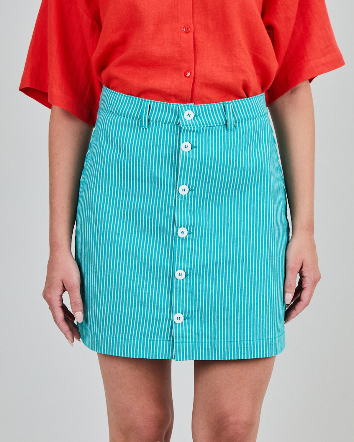 Denim Stripes Mini Skirt Green