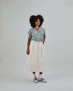 Denim Slub Midi Skirt Ecru