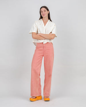 Washed Denim Straight Leg Pants Pink