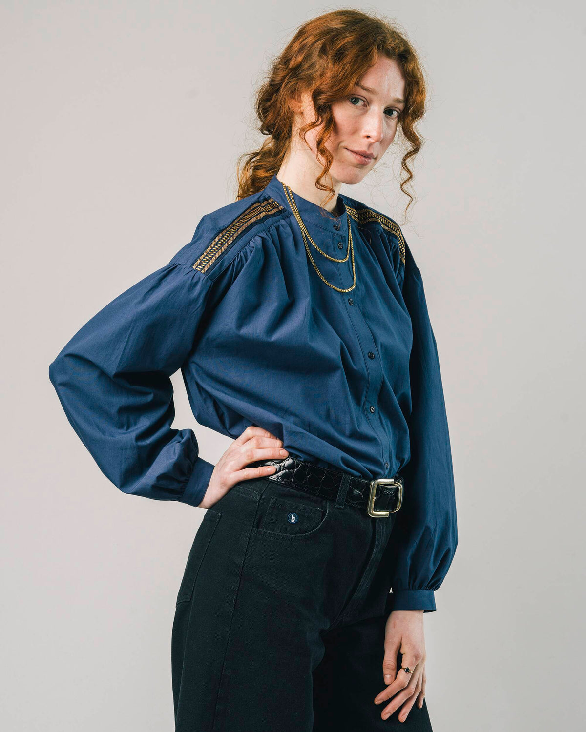 Ribbon Boho Blouse Navy