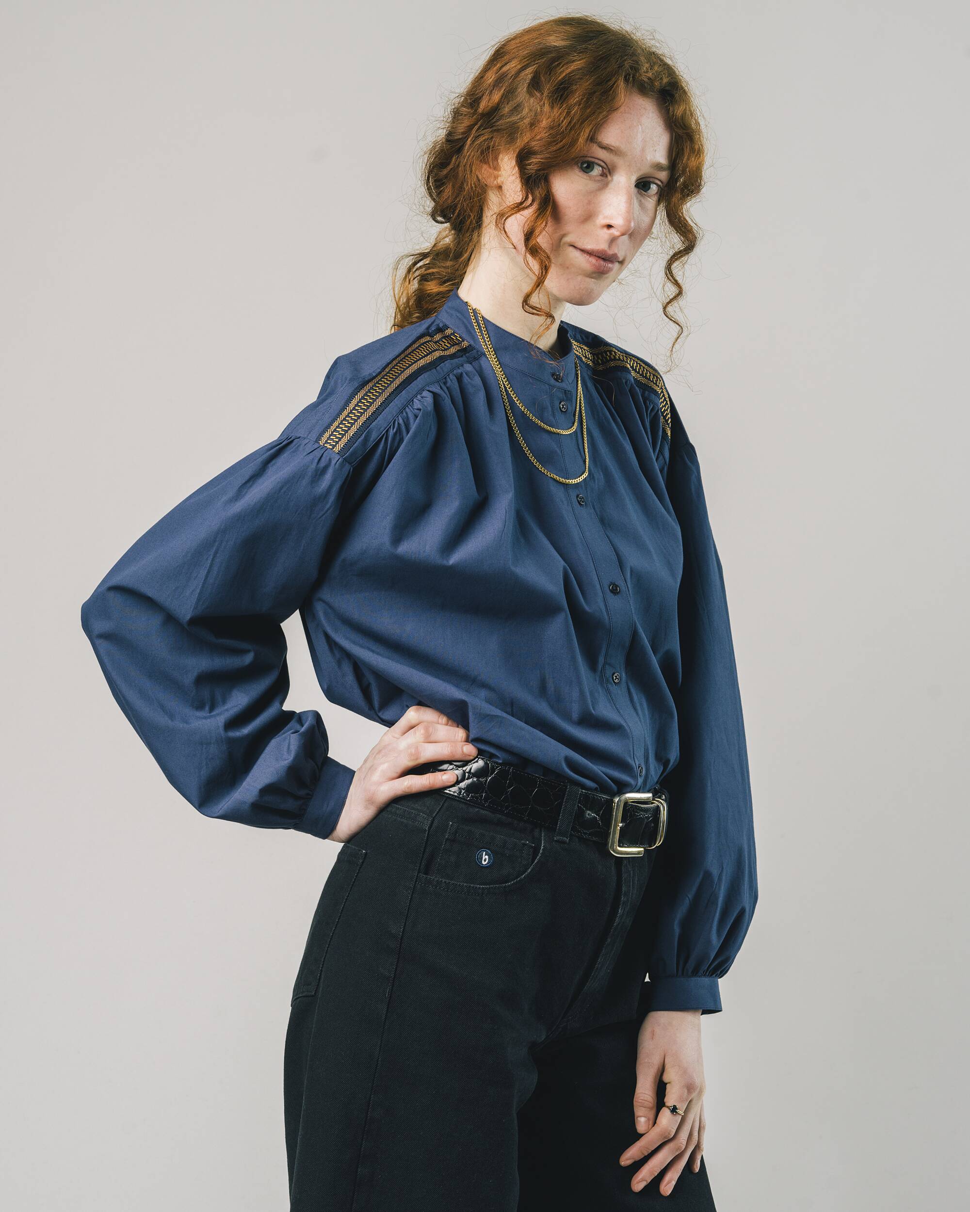 Ribbon Boho Blouse Navy