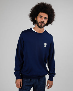 Peanuts Snoopy Patch Wool Sweater Navy
