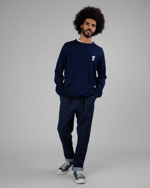 Peanuts Snoopy Patch Wool Sweater Navy