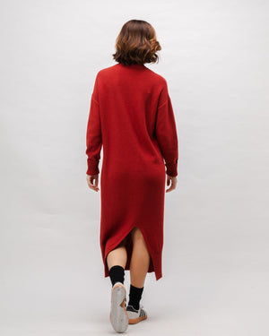 Long Knitted Wool Cashmere Dress Red Clay